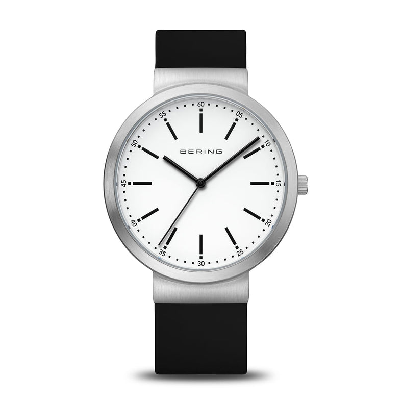Bering | Silver and white 41mm dial black Silicon | 10141-404