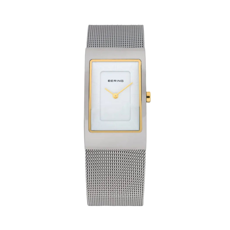 Bering | Classic 38mm polished white square dial silver mesh strap | 10222-010-S