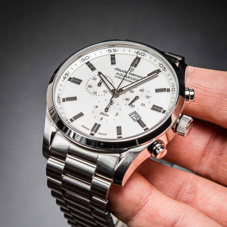 Claude Bernard | Aquarider stainless steel chronograph 44mm silver dial | 10222 3M AIN