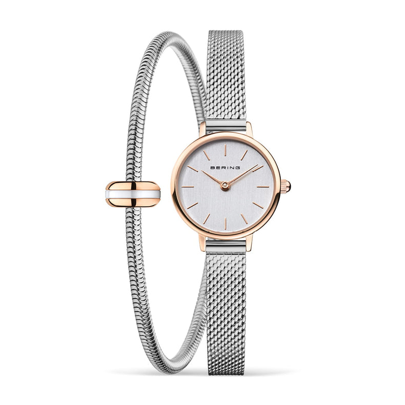 Bering | Gift set rose gold and silver 22mm dial milanese with matching bracelet | 11022-064-Lovely-2-GWP190