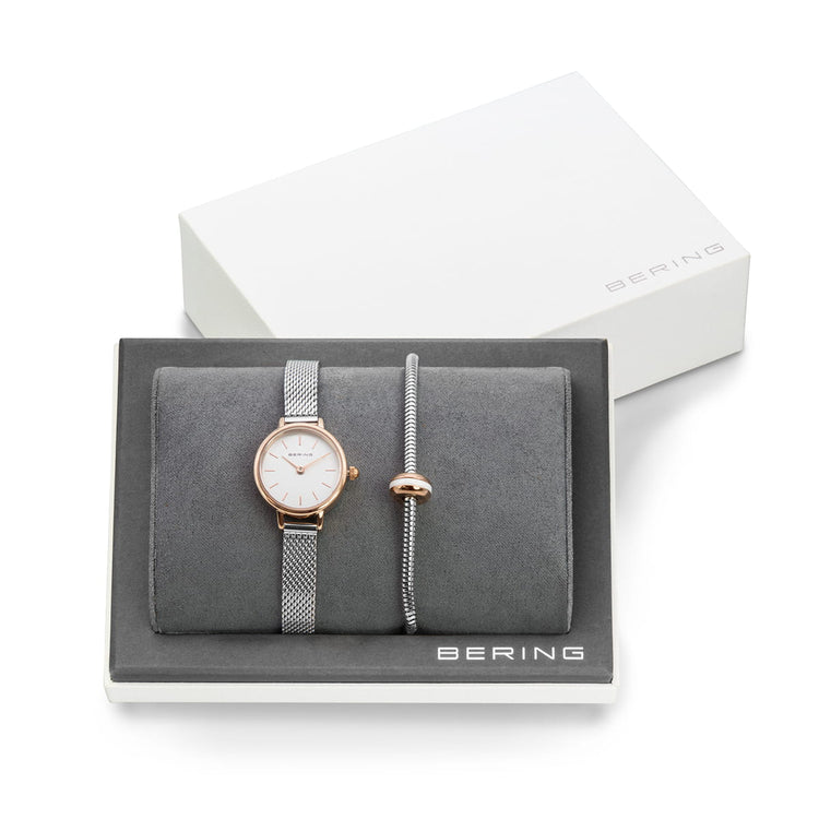 Bering | Gift set rose gold and silver 22mm dial milanese with matching bracelet | 11022-064-Lovely-2-GWP190
