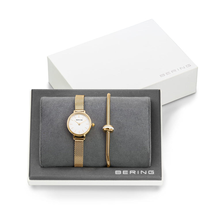 Bering | Gift set gold and white 22mm dial milanese with matching bracelet | 11022-334-Lovely-1