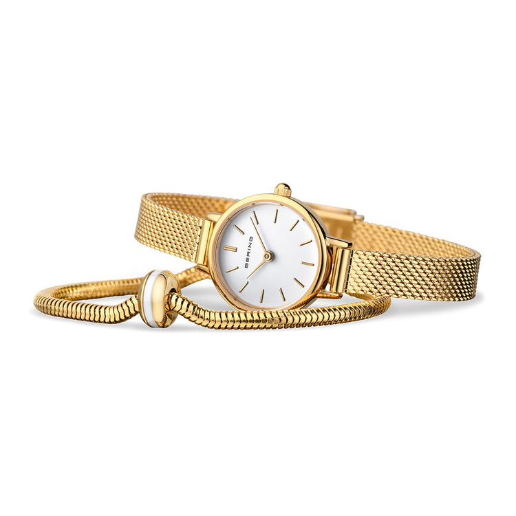 Bering | Gift set gold and white 22mm dial milanese with matching bracelet | 11022-334-Lovely-1