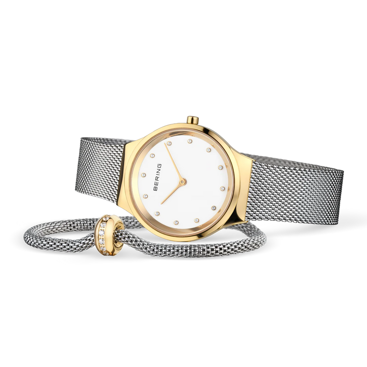 Bering | Classic gift set gold and white 31mm dial with matching bracelet | 12131-010-190-GWP1