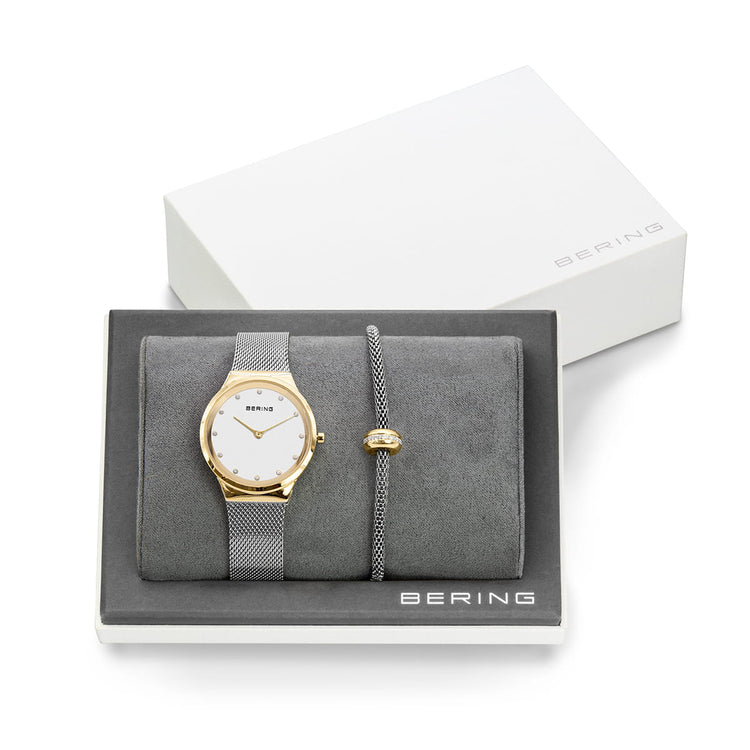 Bering | Classic gift set gold and white 31mm dial with matching bracelet | 12131-010-190-GWP1