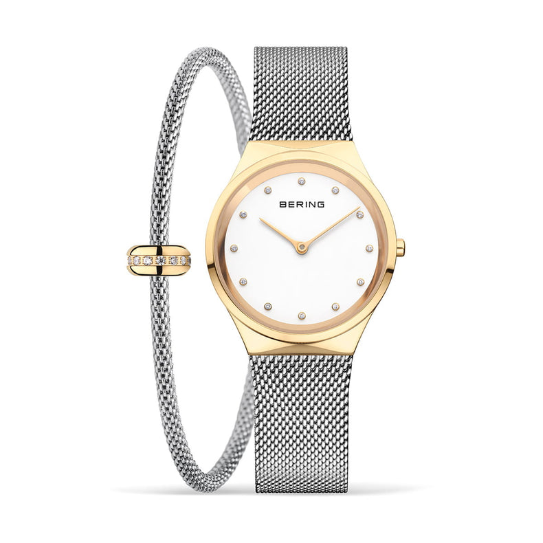 Bering | Classic gift set gold and white 31mm dial with matching bracelet | 12131-010-190-GWP1