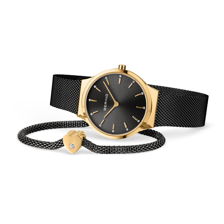 Bering | Classic gift set gold and black 31mm dial with black bracelet | 12131-132-GWP