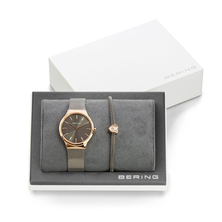 Bering | Classic gift set rose gold and grey 31mm dial with grey bracelet | 12131-369-GWP