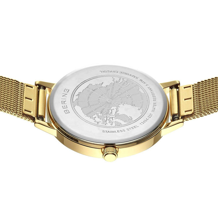 Bering | Classic gold 34mm black dial gold mesh strap | 13434-332