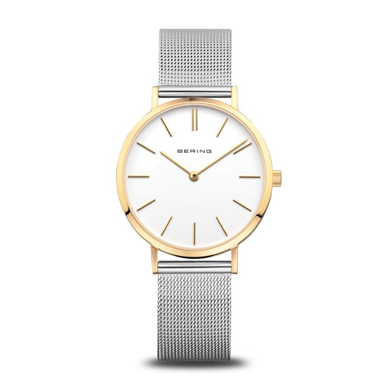 Bering | Classic polished gold sase and silver strap 34mm | 14134-010