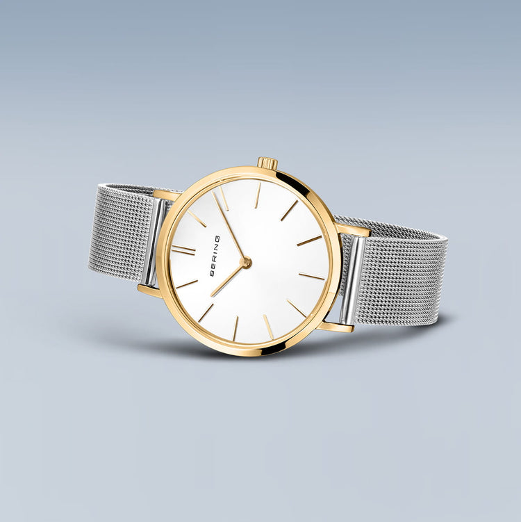 Bering | Classic polished gold sase and silver strap 34mm | 14134-010