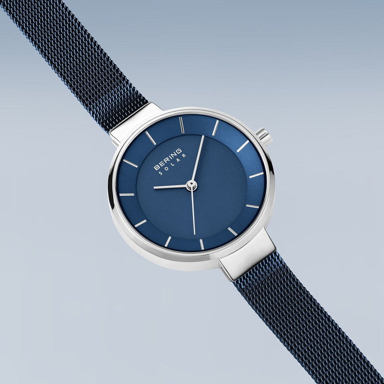 Bering | Solar silver and blue 31mm dial milanese | 14631-307
