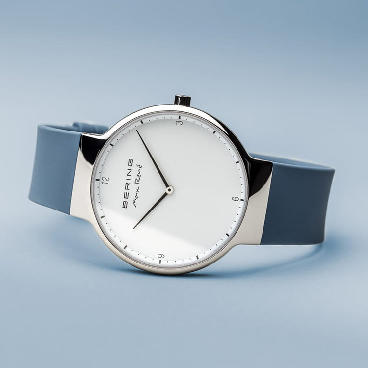 Bering | Max René polished silver 31mm dial with blue silicone strap | 15540-700