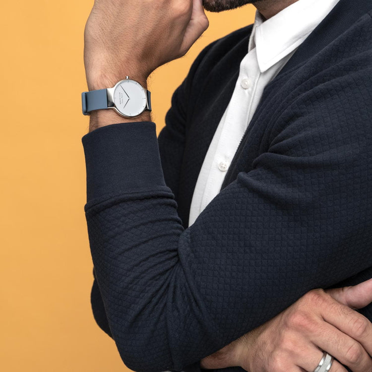 Bering | Max René polished silver 31mm dial with blue silicone strap | 15540-700