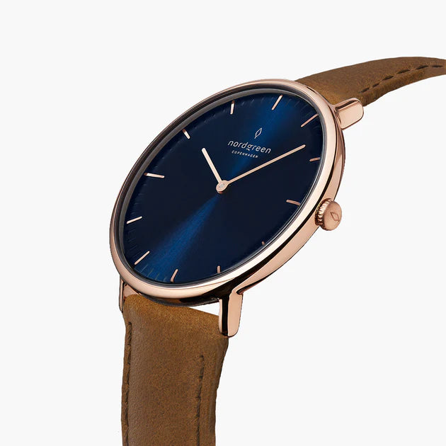 Nordgreen | Native Rose gold 40mm blue dial brown leather | NR40RGLEBRNA