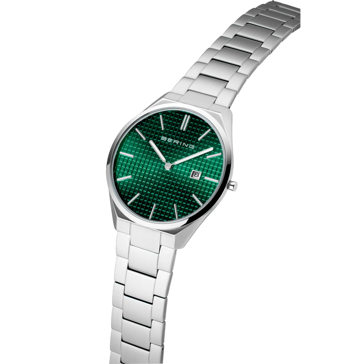 Bering | Ultra Slim green 40mm dial and stainless steel links | 17240-708