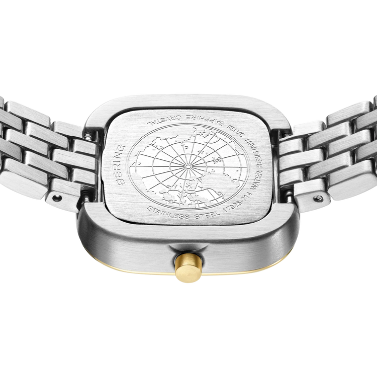 Bering | Classic square gold and silver 26mm dial two tone link strap | 17926-714