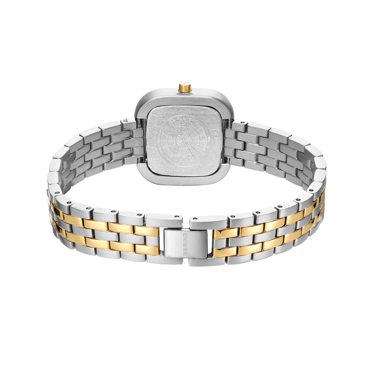 Bering | Classic square gold and silver 26mm dial two tone link strap | 17926-714