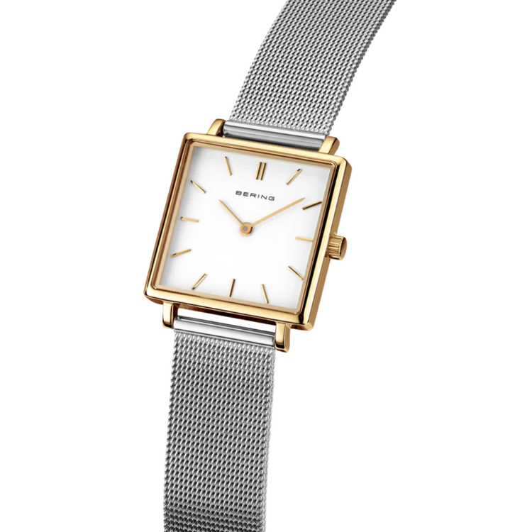Bering | Classic Polished gold case 26mm dial and silver milanese band | 18226-010