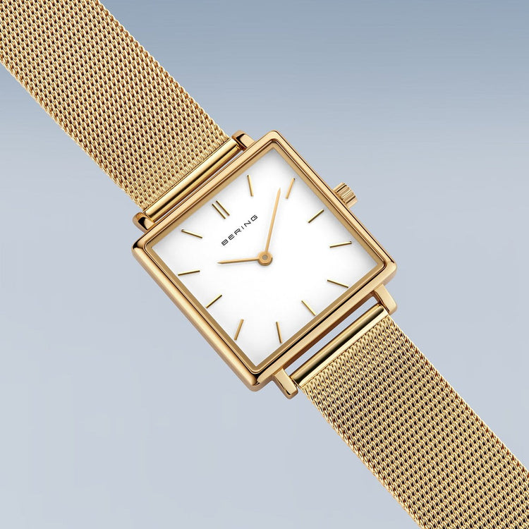 Bering | Classic Gold square white 26mm dial gold milanese | 18226-334