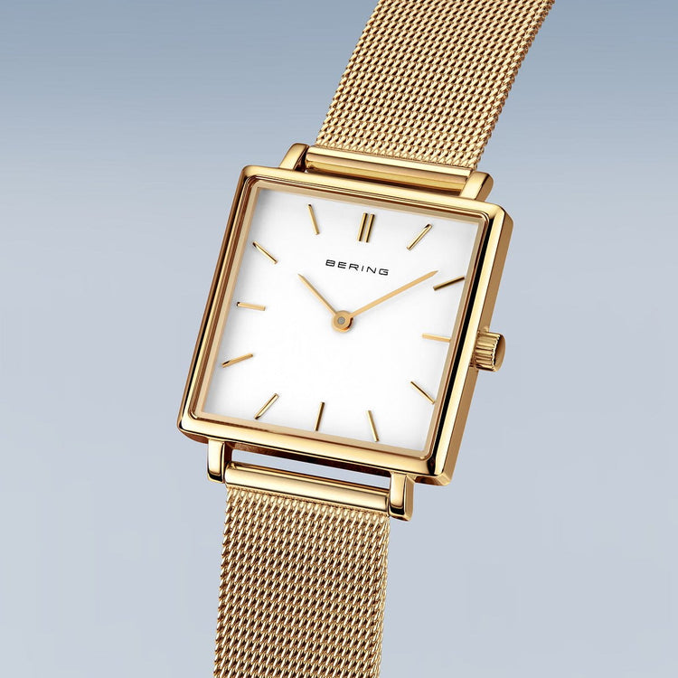 Bering | Classic Gold square white 26mm dial gold milanese | 18226-334