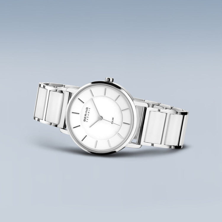 Bering | Solar white 35mm dial ceramic strap | 19535-754