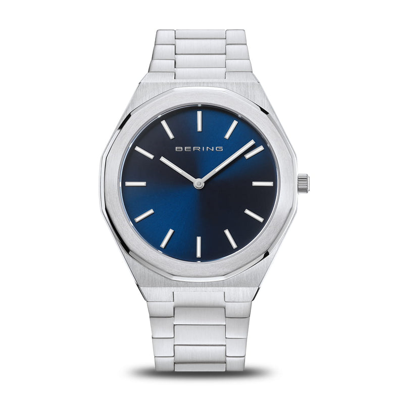 Bering | Classic polished silver 41mm blue dial links strap | 19641-707