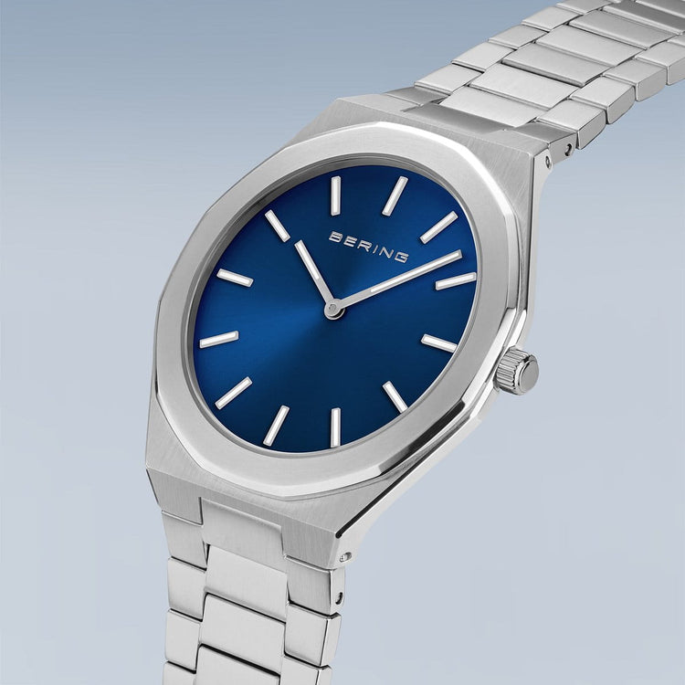 Bering | Classic polished silver 41mm blue dial links strap | 19641-707