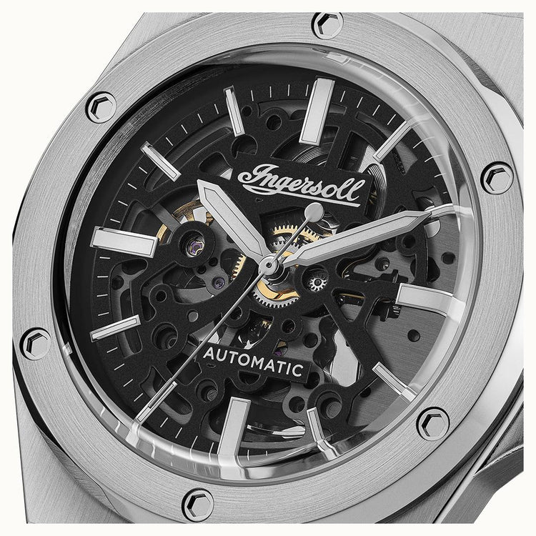 Ingersoll | Baller Automatic black 45mm skeleton dial silver | I15002