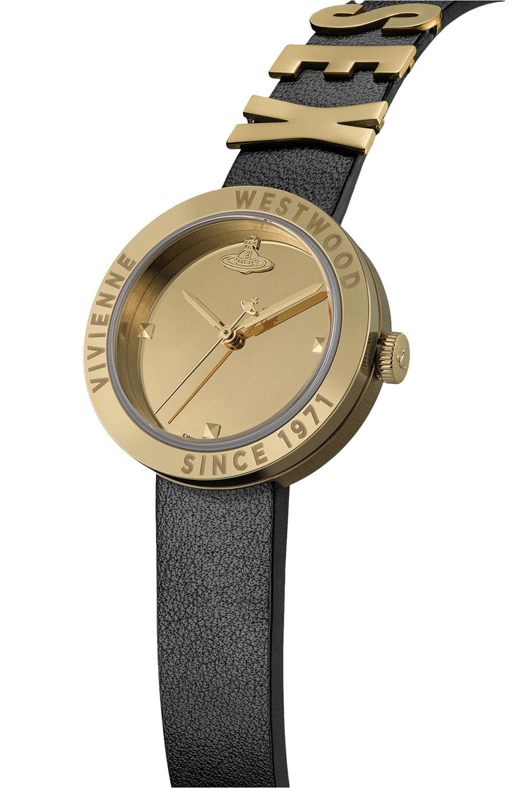 Vivienne Westwood | Rebel sex gold 30mm dial black leather | VV303BKGD
