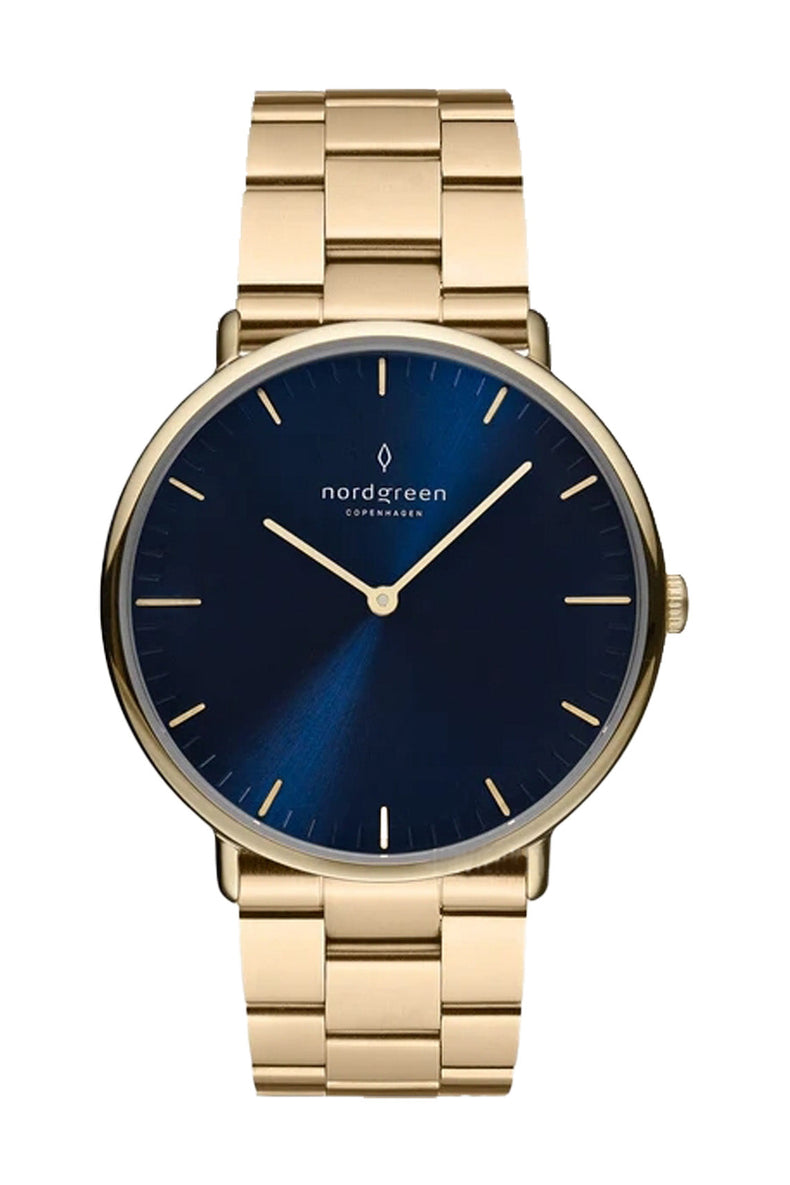 Nordgreen | Native gold 36mm navy blue dial gold 3 link strap | NR36GO3LGONA