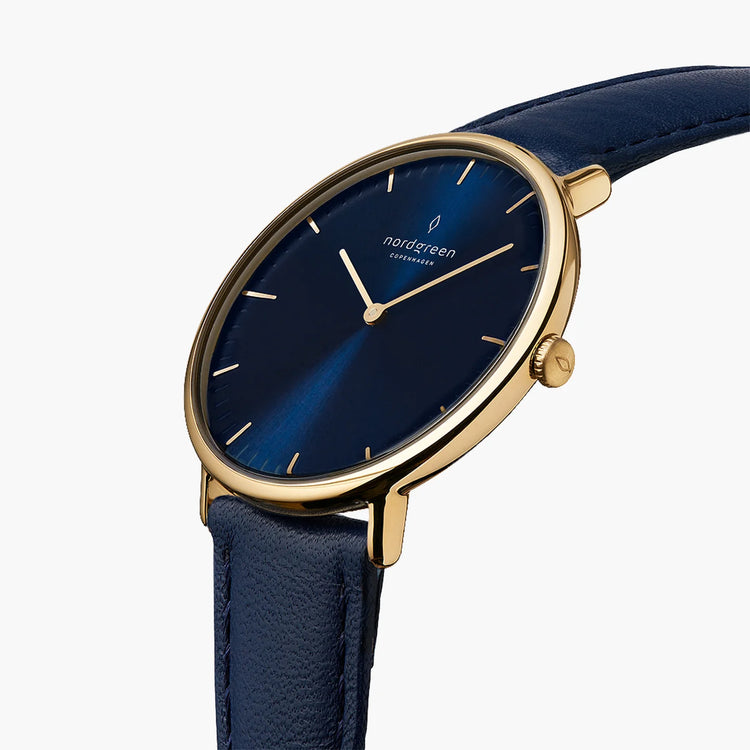 Nordgreen | Native gold blue 32mm dial navy vegan leather | NR32GOVENANA