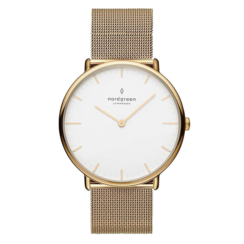 Nordgreen | Native gold 36mm white dial gold mesh | NR36GOMEGOXX