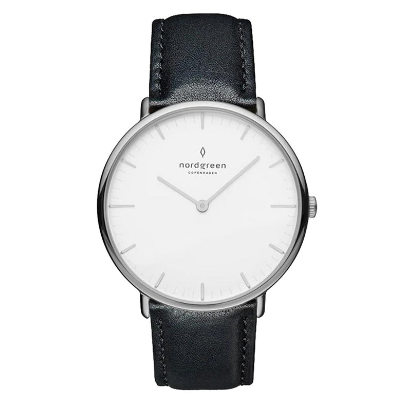 Nordgreen | Native Silver 40mm white dial black leather | NR40SILEBLXX