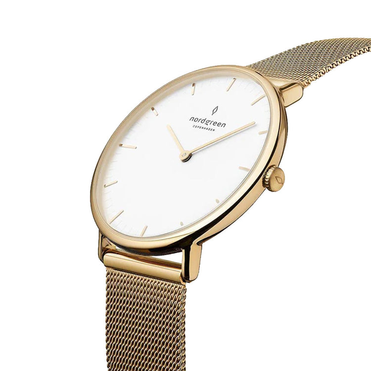 Nordgreen | Native gold 36mm white dial gold mesh | NR36GOMEGOXX