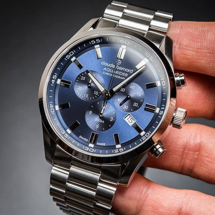 Claude Bernard | Aquarider stainless steel chronograph 44mm blue dial | 10222 3M BUIN1