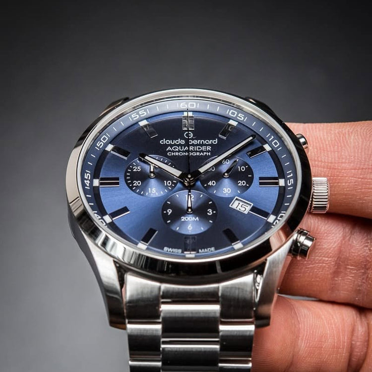 Claude Bernard | Aquarider stainless steel chronograph 44mm blue dial | 10222 3M BUIN1