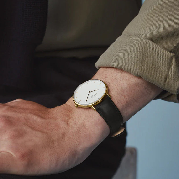 Nordgreen | Native gold 36mm white dial black leather | NR36GOLEBLXX