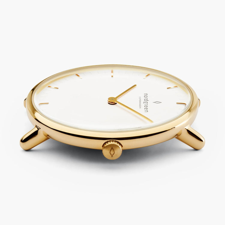 Nordgreen | Native gold white 32mm dial black leather | NR32GOLEBLXX