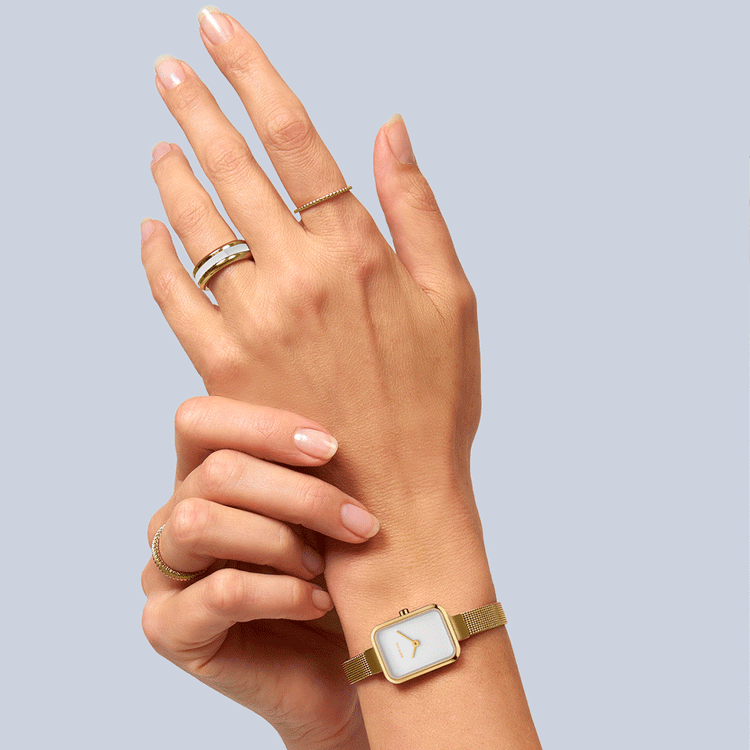 Bering | Classic Silver brushed and polished and gold 20mm silver square dial | 14520-334