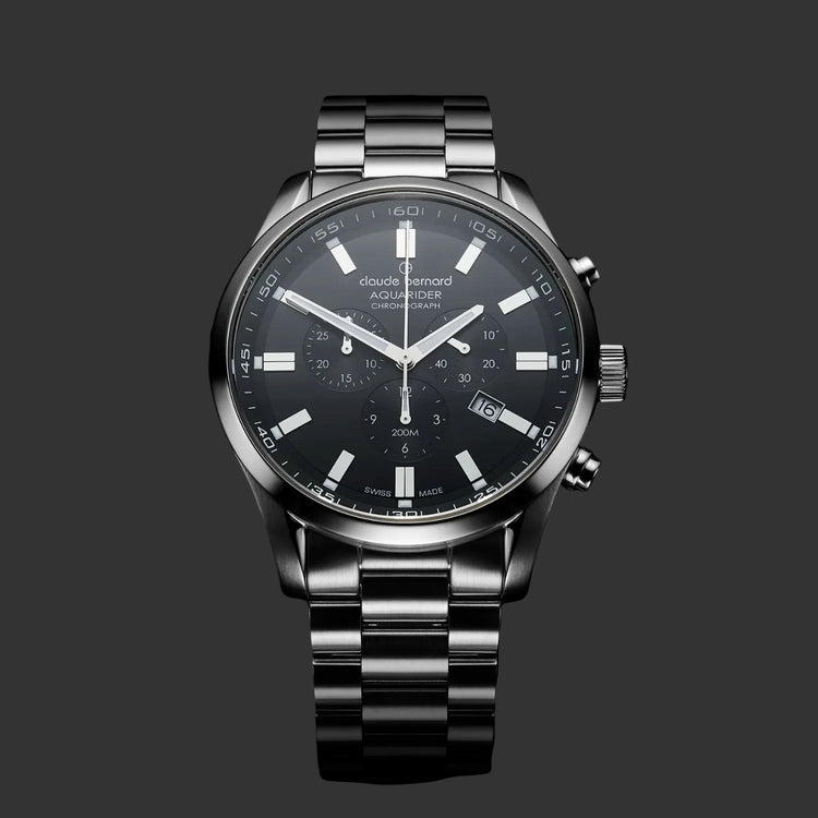 Claude Bernard | Aquarider stainless steel chronograph 44mm black dial | 10222 3M NV