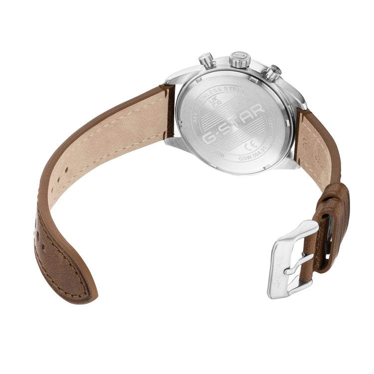 G-STAR | Originals Multifunction silver 42mm dial leather band | GSW.504.01