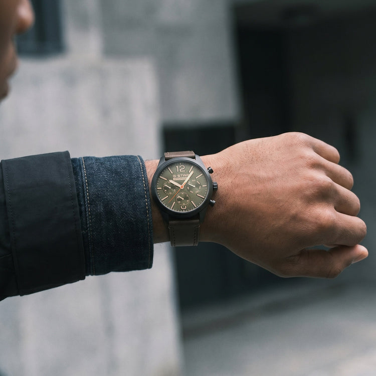 G-STAR | Originals Multifunction olive green 42mm dial leather band | GSW.504.03