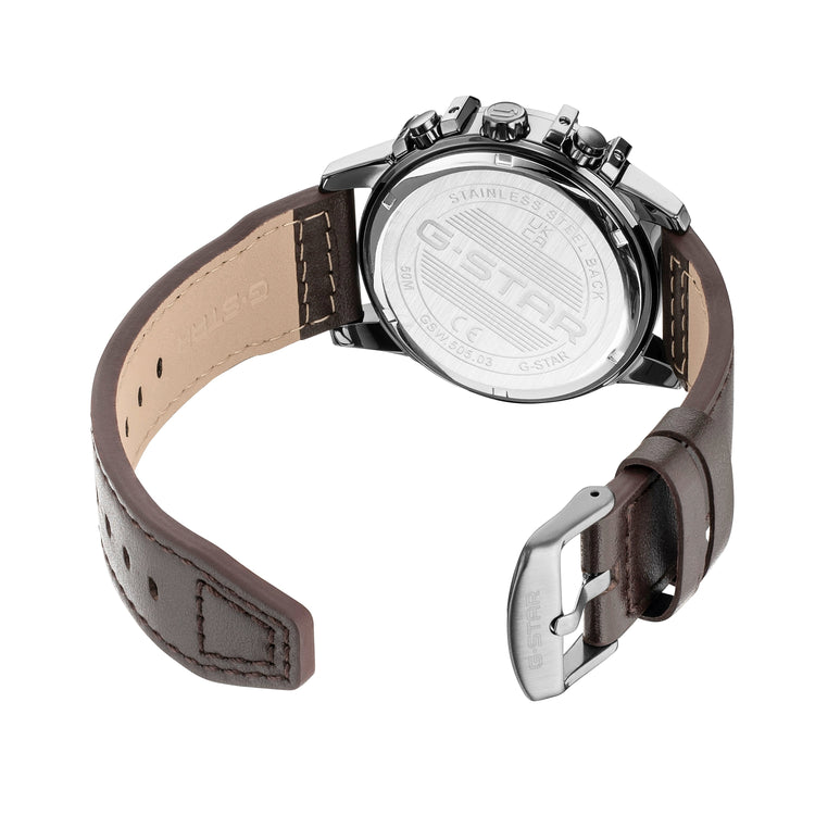 G-STAR | Bend3D Multifunction gunmetal 44mm green dial brown leather | GSW.505.03