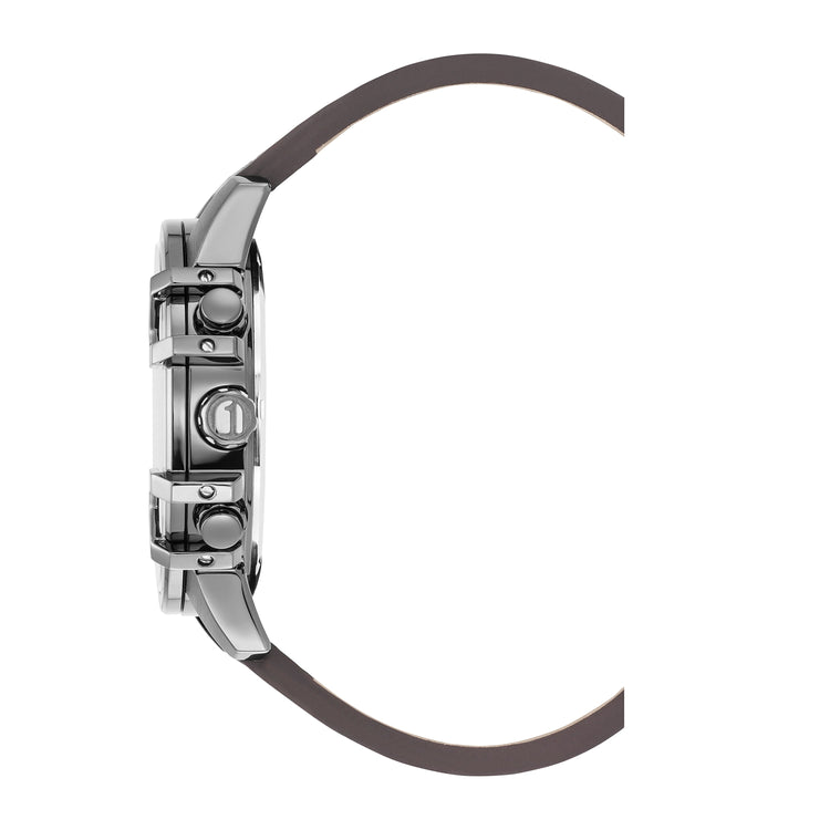 G-STAR | Bend3D Multifunction gunmetal 44mm green dial brown leather | GSW.505.03