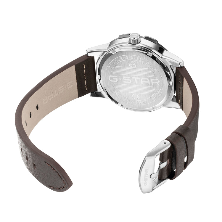G-STAR | Constructed Bold silver 43mm dial brown leather | GSW.506.01