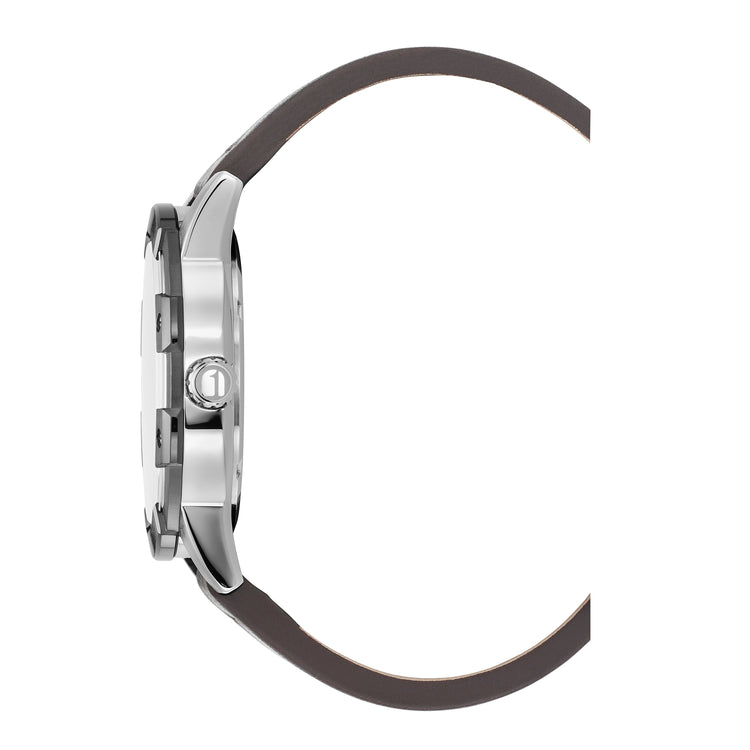 G-STAR | Constructed Bold silver 43mm dial brown leather | GSW.506.01