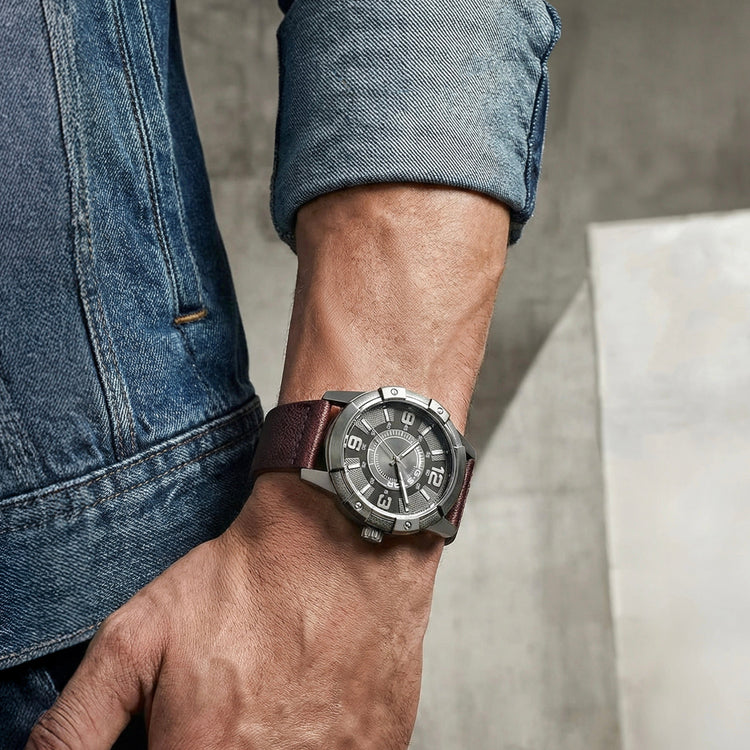 G-STAR | Constructed Bold silver 43mm dial brown leather | GSW.506.01