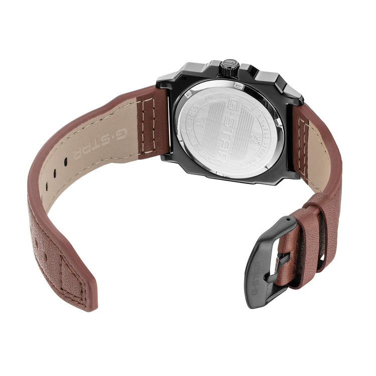 G-STAR | Cube Black square 41mm black dial brown leather band | GSW.508.04