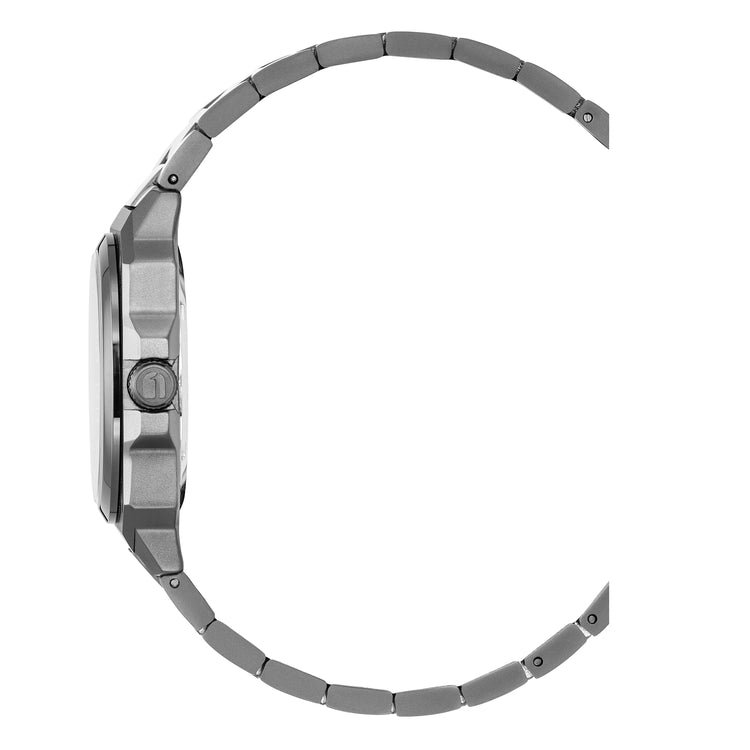 Metallic watch band on a white background